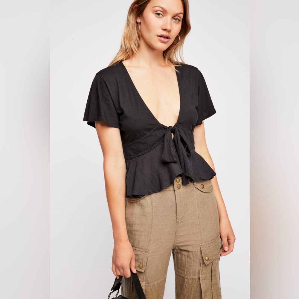 Free people Open Front Tie Shirt